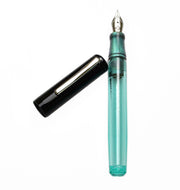 Franklin-Christoph Model 20 Marietta Black Sea Glass Andromeda SE fountain pen shown uncapped on white background.
