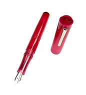 Franklin-Christoph Model 31 Omnis Fountain Pen in Ruby with HPSteel nib, uncapped on a clean white background.