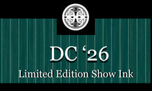 Load image into Gallery viewer, Text reads: Franklin-Christoph DC 26 Ink Bottle SE, below a decorative circular logo on green stripes.