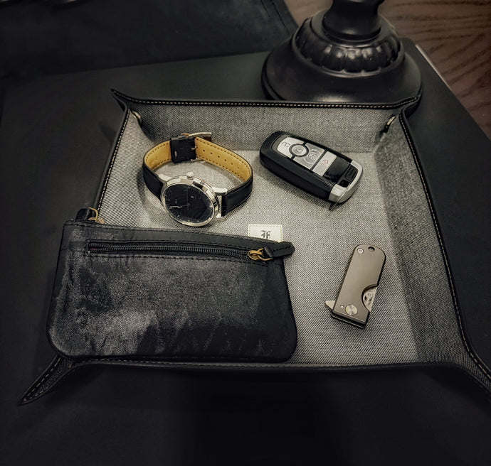 Valet Tray - Black Napa Suit Grey