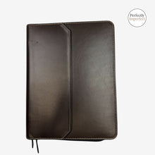 Load image into Gallery viewer, Franklin-Christoph black leather 20 pen case with brown piping and stitching, featuring a zip closure and interior pen bands.