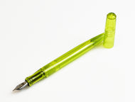 Franklin-Christoph Model 65 Stabilis Fountain Pen - Olivae SE, uncapped with the cap posted on the barrel end.