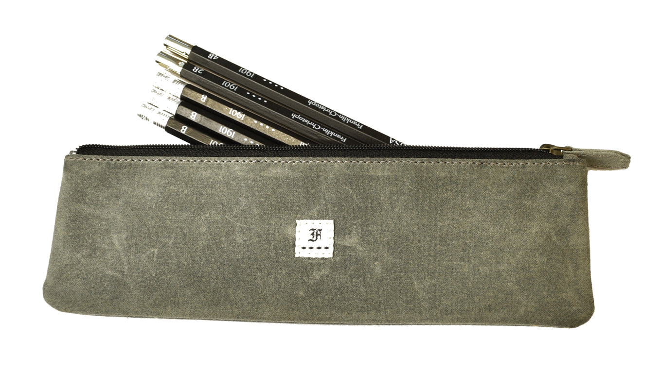 Beige Canvas Pencil Case, Medium Zipper Pouch 
